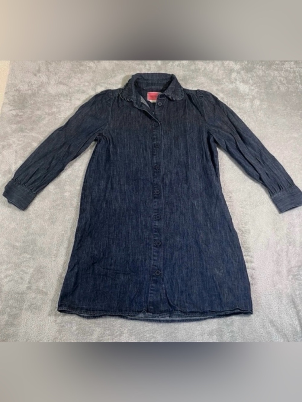Kate Spade Dark Blue Wash Ruffle Denim Mini Shirtdress with Tie Waist - Picture 4 of 13
